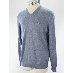 LACOSTE Blue Chine Classic Fit Organic Cotton V Neck Pullover Sweater LARGE NWT